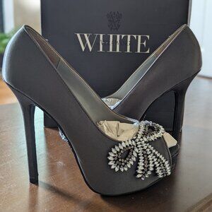 Vera Wang peep pump crystal bow charcoal